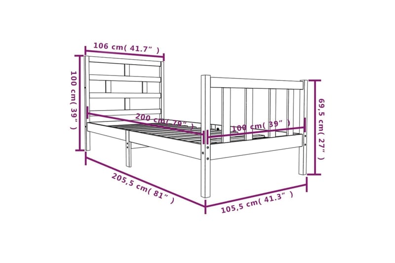 Sengeramme svart heltre furu 100x200 cm - Svart - Møbler - Senger - Sengeramme & sengestamme