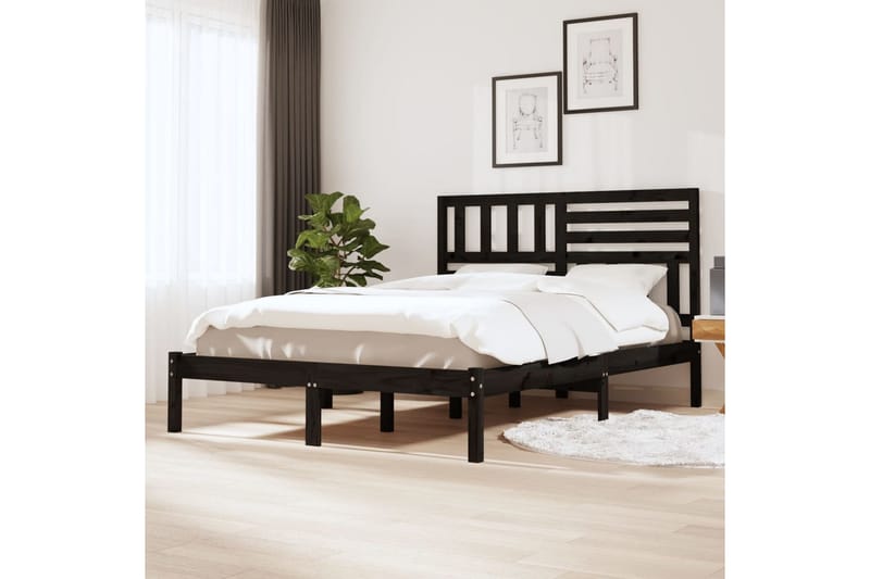 Sengeramme svart heltre furu 135x190 cm 4FT6 Double - Svart - Møbler - Senger - Sengeramme & sengestamme