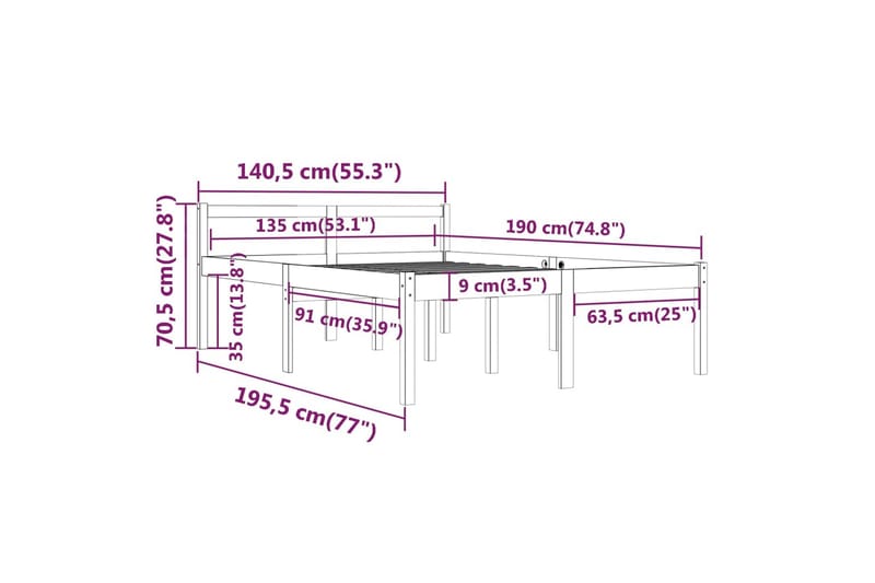 Sengeramme svart heltre furu 135x190 cm 4FT6 Double - Svart - Møbler - Senger - Sengeramme & sengestamme