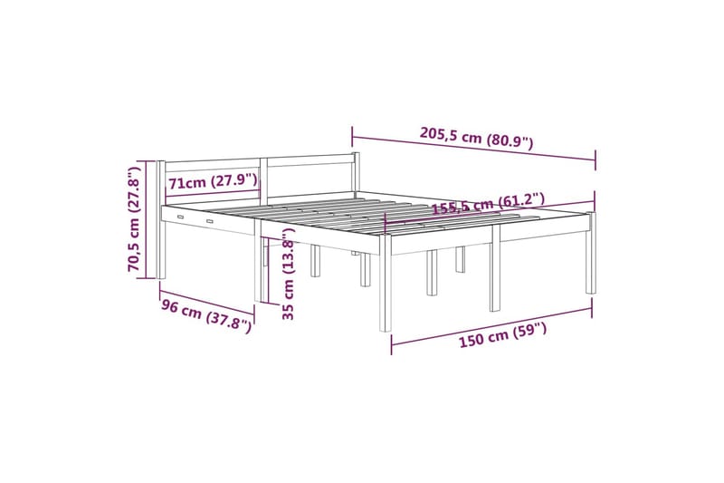 Sengeramme svart heltre furu 150x200 cm 5FT King - Svart - Møbler - Senger - Sengeramme & sengestamme