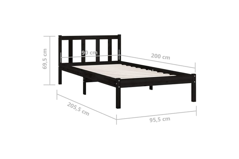 Sengeramme svart heltre furu 90x200 cm - Svart - Møbler - Senger - Sengeramme & sengestamme