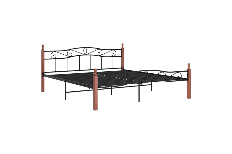 Sengeramme svart metall og heltre eik 200x200 cm - Svart - Møbler - Senger - Sengeramme & sengestamme