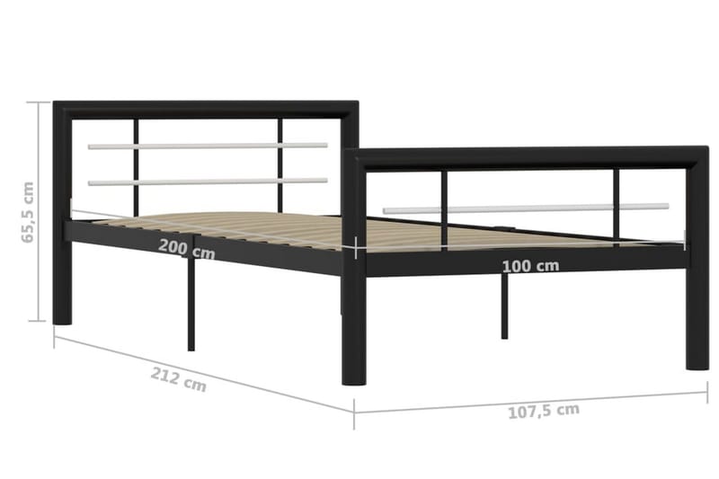 Sengeramme svart og hvit metall 100x200 cm - Svart - Møbler - Senger - Sengeramme & sengestamme