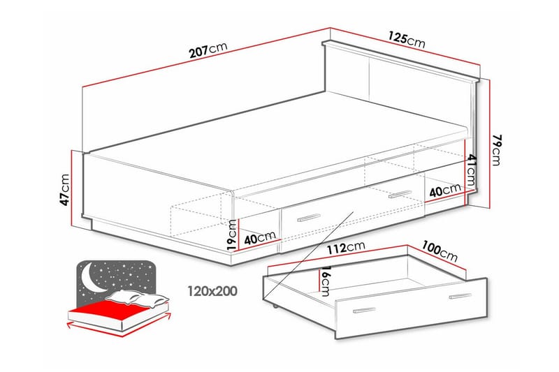 Strathy Sengeramme 120x200 cm - Svart - Møbler - Senger - Sengeramme & sengestamme