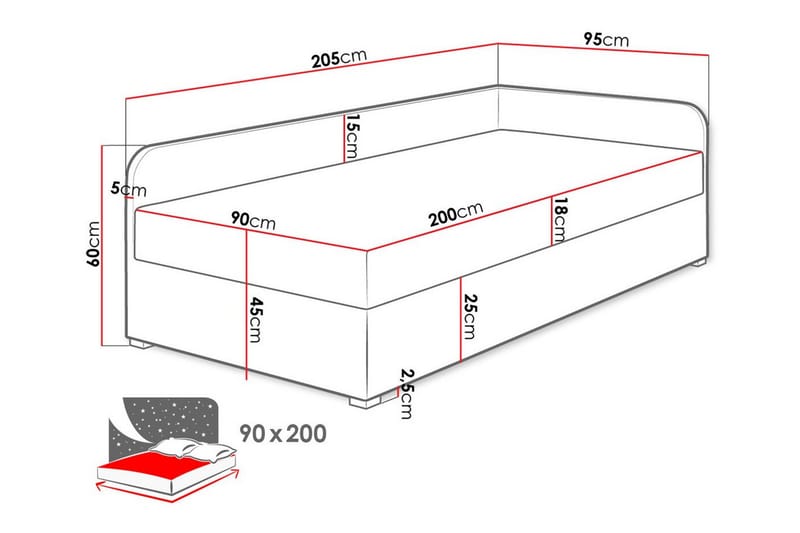 Unona Sengeramme 90x200 cm - Grå/Svart - Møbler - Senger - Sengeramme & sengestamme