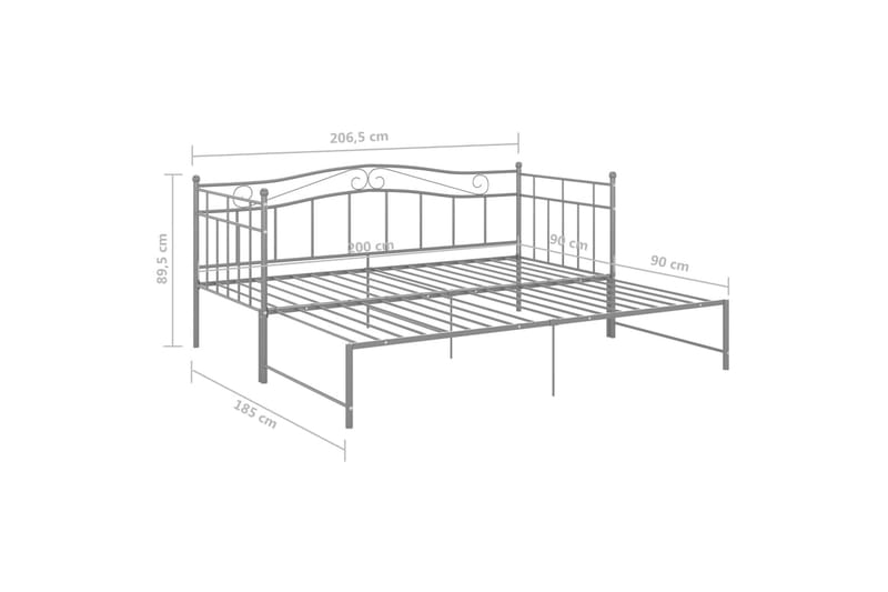 Uttrekkbar ramme til sovesofa grå metall 90x200 cm - Grå - Møbler - Senger - Sengeramme & sengestamme