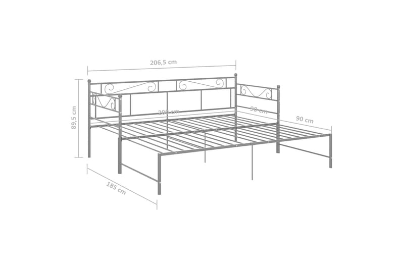 Uttrekkbar ramme til sovesofa grå metall 90x200 cm - Grå - Møbler - Senger - Sengeramme & sengestamme