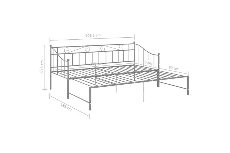 Uttrekkbar ramme til sovesofa grå metall 90x200 cm - Grå - Møbler - Senger - Sengeramme & sengestamme