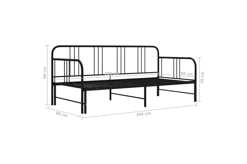 Uttrekkbar ramme til sovesofa svart metall 90x200 cm - Svart - Møbler - Senger - Sengeramme & sengestamme