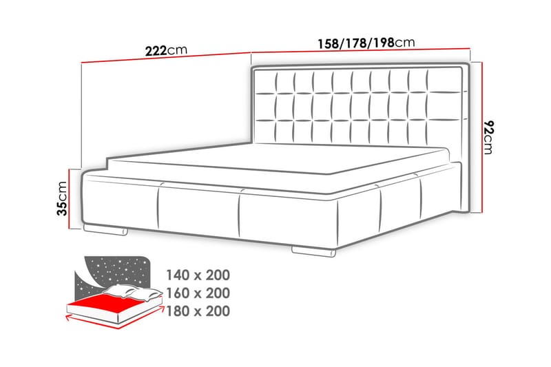 Vento Sengeramme med Oppbevaring 180x200 - Grå - Møbler - Senger - Sengeramme & sengestamme