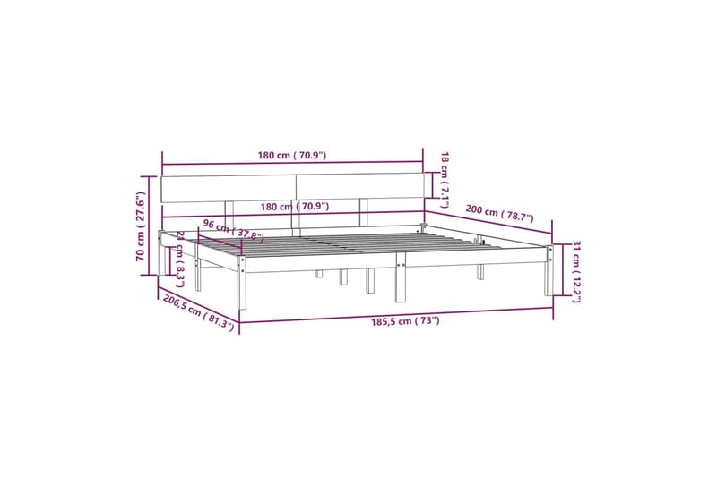 Sengeramme svart heltre furu 180x200 cm UK Super King - Brun - Møbler - Senger - Sengeramme & sengestamme