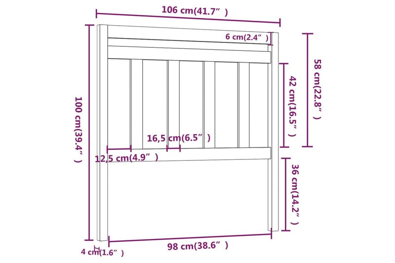 beBasic Sengegavl 106x4x100 cm heltre furu - Brun - Møbler - Senger - Sengetilbehør & sengegavl - Sengegavl