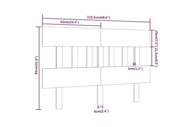 beBasic Sengegavl 123,5x3x81 cm heltre furu - Brun - Møbler - Senger - Sengetilbehør & sengegavl - Sengegavl