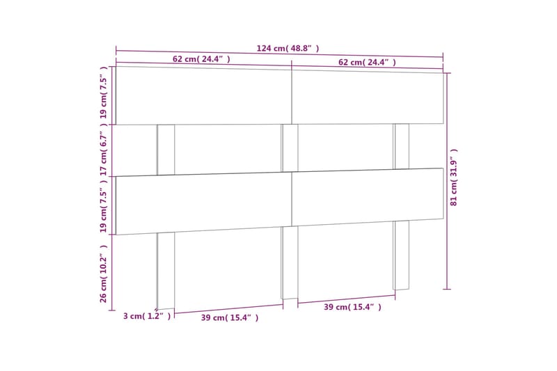 beBasic Sengegavl 124x3x81 cm heltre furu - Brun - Møbler - Senger - Sengetilbehør & sengegavl - Sengegavl