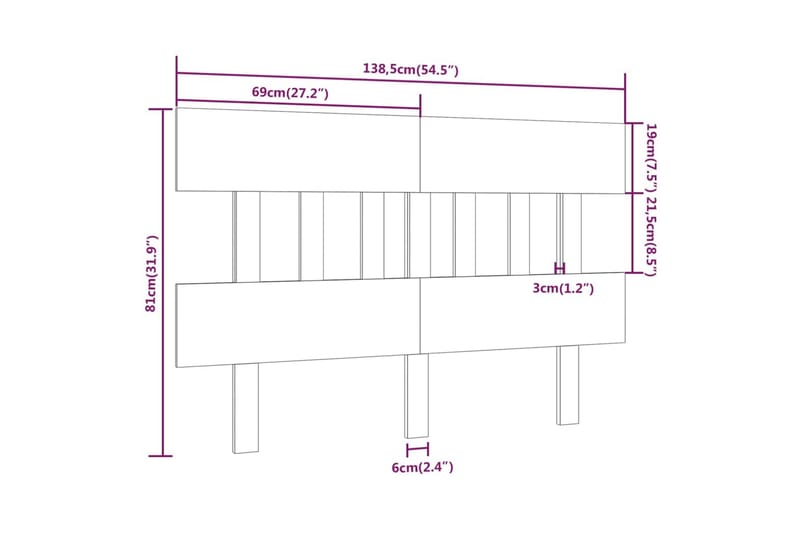 beBasic Sengegavl 138,5x3x81 cm heltre furu - Brun - Møbler - Senger - Sengetilbehør & sengegavl - Sengegavl