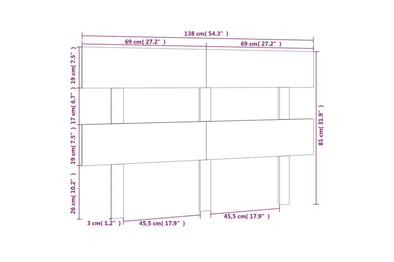 beBasic Sengegavl 138x3x81 cm heltre furu - Brun - Møbler - Senger - Sengetilbehør & sengegavl - Sengegavl