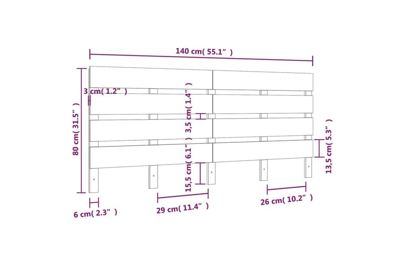 beBasic Sengegavl 140x3x80 cm heltre furu - Brun - Møbler - Senger - Sengetilbehør & sengegavl - Sengegavl