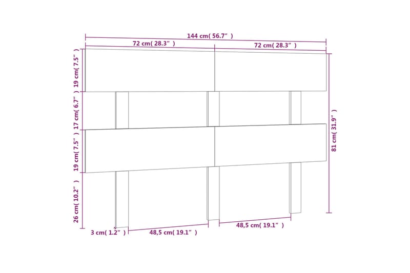 beBasic Sengegavl 144x3x81 cm heltre furu - Brun - Møbler - Senger - Sengetilbehør & sengegavl - Sengegavl