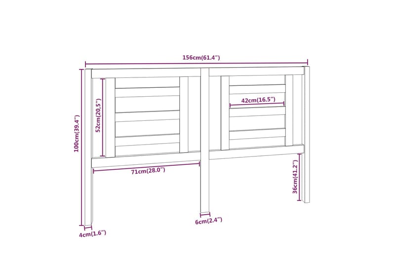 beBasic Sengegavl 156x4x100 cm heltre furu - Brun - Møbler - Senger - Sengetilbehør & sengegavl - Sengegavl