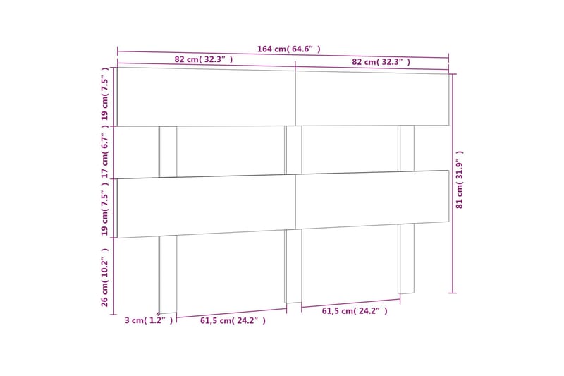 beBasic Sengegavl 164x3x81 cm heltre furu - Brun - Møbler - Senger - Sengetilbehør & sengegavl - Sengegavl