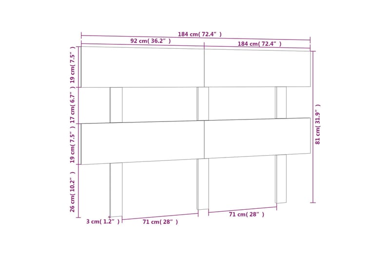 beBasic Sengegavl 184x3x81 cm heltre furu - Brun - Møbler - Senger - Sengetilbehør & sengegavl - Sengegavl