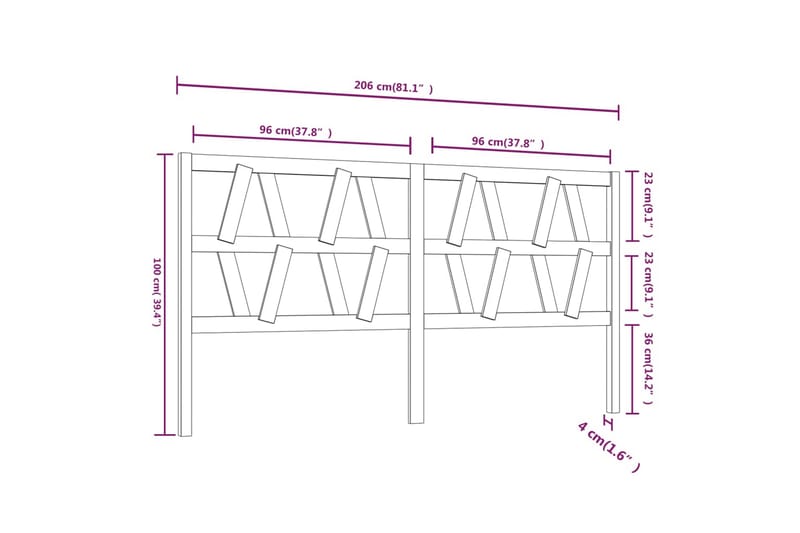 beBasic Sengegavl 206x4x100 cm heltre furu - Brun - Møbler - Senger - Sengetilbehør & sengegavl - Sengegavl