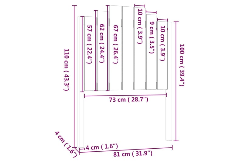 beBasic Sengegavl 81x4x110 cm heltre furu - Brun - Møbler - Senger - Sengetilbehør & sengegavl - Sengegavl