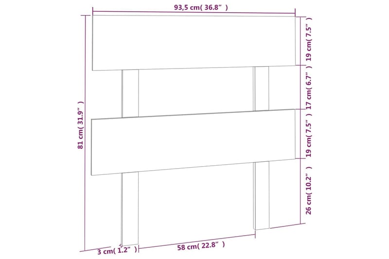 beBasic Sengegavl 93,5x3x81 cm heltre furu - Brun - Møbler - Senger - Sengetilbehør & sengegavl - Sengegavl