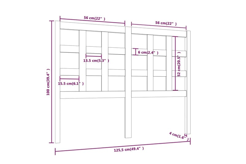 beBasic Sengegavl honningbrun 125,5x4x100 cm heltre furu - Brun - Møbler - Senger - Sengetilbehør & sengegavl - Sengegavl