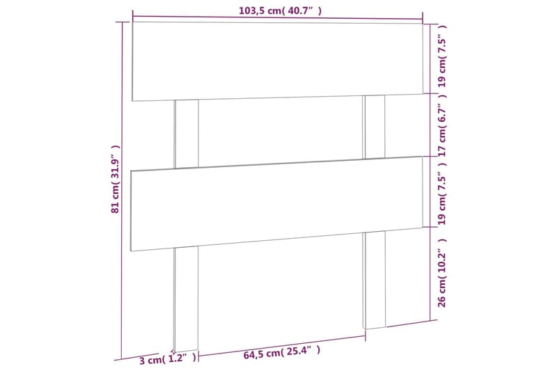 beBasic Sengegavl hvit 103,5x3x81 cm heltre furu - Hvit - Møbler - Senger - Sengetilbehør & sengegavl - Sengegavl