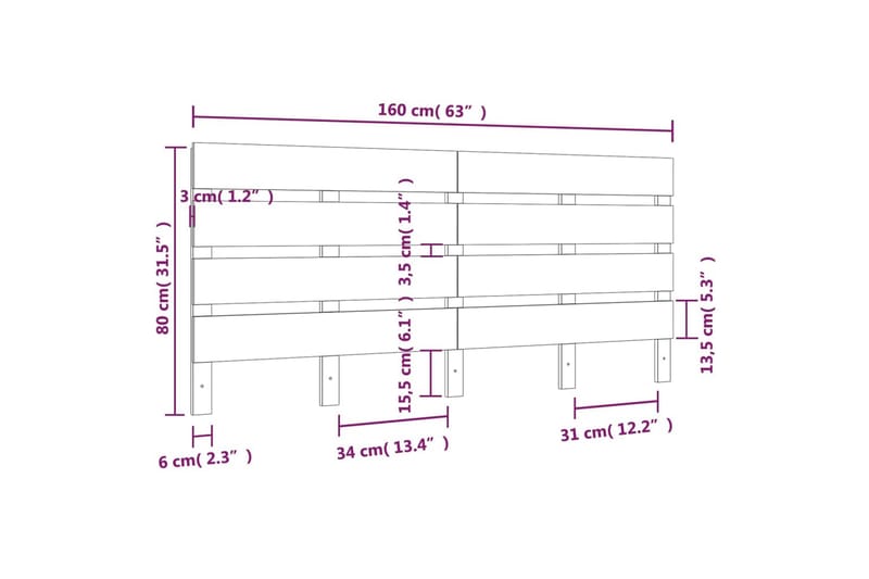 beBasic Sengegavl hvit 160x3x80 cm heltre furu - Hvit - Møbler - Senger - Sengetilbehør & sengegavl - Sengegavl