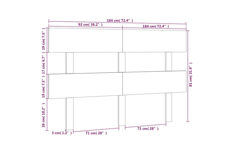 beBasic Sengegavl hvit 184x3x81 cm heltre furu - Hvit - Møbler - Senger - Sengetilbehør & sengegavl - Sengegavl