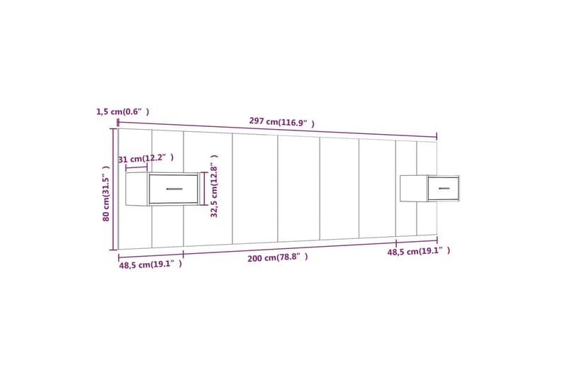 beBasic Sengegavl med skap betonggrå konstruert tre - GrÃ¥ - Møbler - Senger - Sengetilbehør & sengegavl - Sengegavl