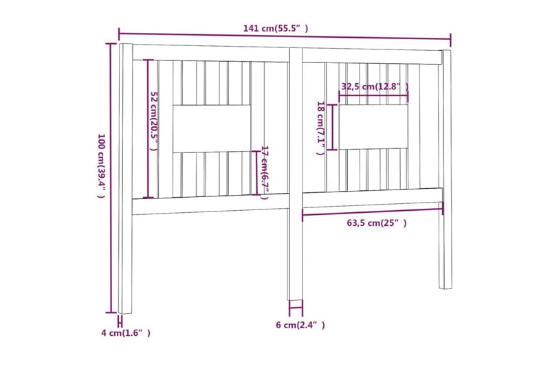 beBasic Sengegavl svart 141x4x100 cm heltre furu - Svart - Møbler - Senger - Sengetilbehør & sengegavl - Sengegavl