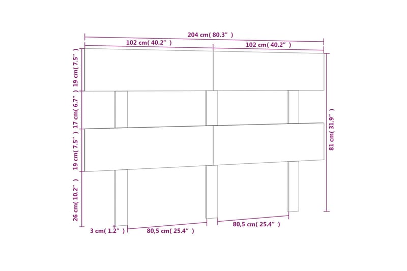 beBasic Sengegavl svart 204x3x81 cm heltre furu - Svart - Møbler - Senger - Sengetilbehør & sengegavl - Sengegavl