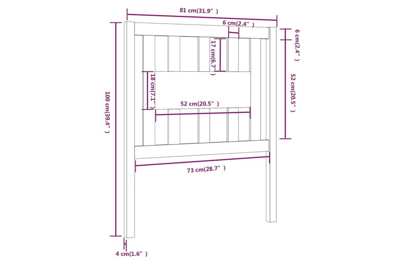 beBasic Sengegavl svart 81x4x100 cm heltre furu - Svart - Møbler - Senger - Sengetilbehør & sengegavl - Sengegavl