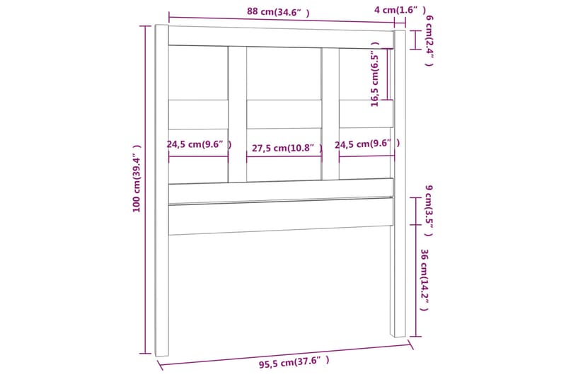 beBasic Sengegavl svart 95,5x4x100 cm heltre furu - Svart - Møbler - Senger - Sengetilbehør & sengegavl - Sengegavl