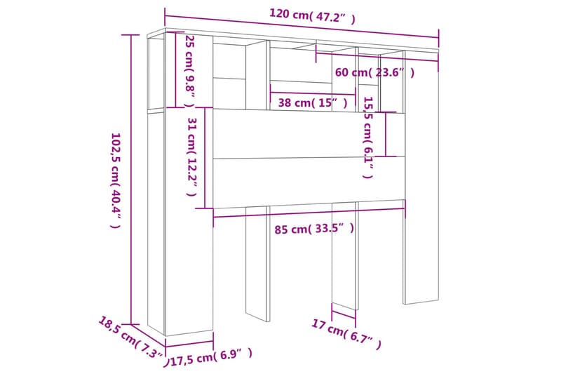 beBasic Sengegavlskap betonggrå 120x18,5x104,5 cm - GrÃ¥ - Møbler - Senger - Sengetilbehør & sengegavl - Sengegavl