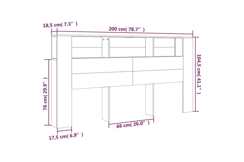 beBasic Sengegavlskap brun eik 200x18,5x104,5 cm - Brun - Møbler - Senger - Sengetilbehør & sengegavl - Sengegavl