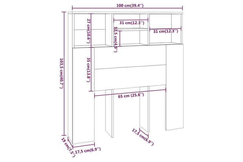 beBasic Sengegavlskap røkt eik 100x19x103,5 cm - Brun - Møbler - Senger - Sengetilbehør & sengegavl - Sengegavl