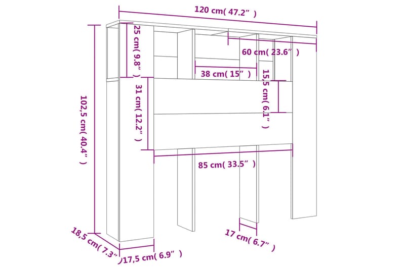 beBasic Sengegavlskap sonoma eik 120x18,5x104,5 cm - Brun - Møbler - Senger - Sengetilbehør & sengegavl - Sengegavl