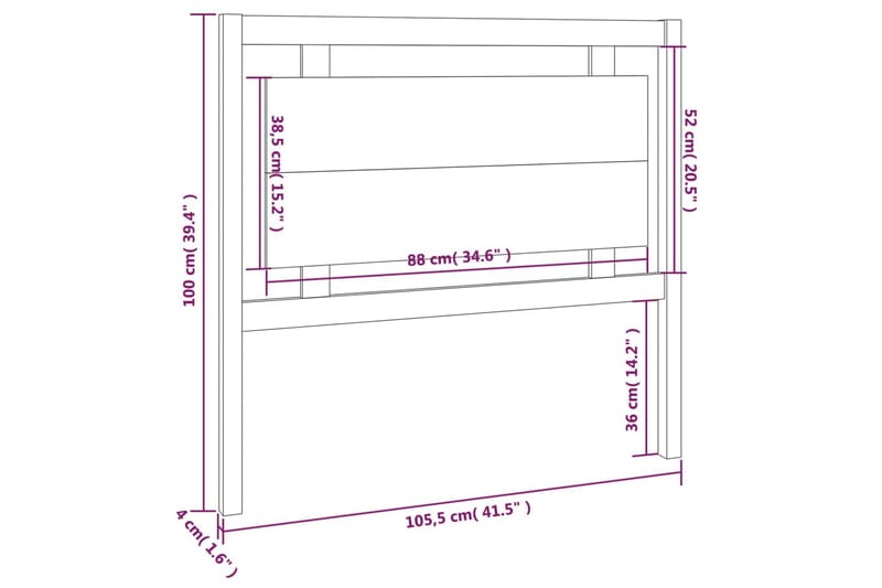 Sengegavl hvit 105,5x4x100 cm heltre furu - Hvit - Møbler - Senger - Sengetilbehør & sengegavl - Sengegavl