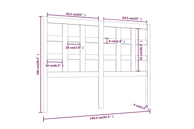 Sengegavl hvit 140,5x4x100 cm heltre furu - Hvit - Møbler - Senger - Sengetilbehør & sengegavl - Sengegavl