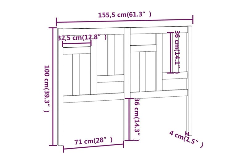 Sengegavl hvit 155,5x4x100 cm heltre furu - Hvit - Møbler - Senger - Sengetilbehør & sengegavl - Sengegavl