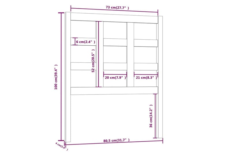 Sengegavl hvit 80,5x4x100 cm heltre furu - Hvit - Møbler - Senger - Sengetilbehør & sengegavl - Sengegavl