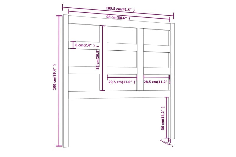 Sengegavl 105,5x4x100 cm heltre furu - Brun - Møbler - Senger - Sengetilbehør & sengegavl - Sengegavl