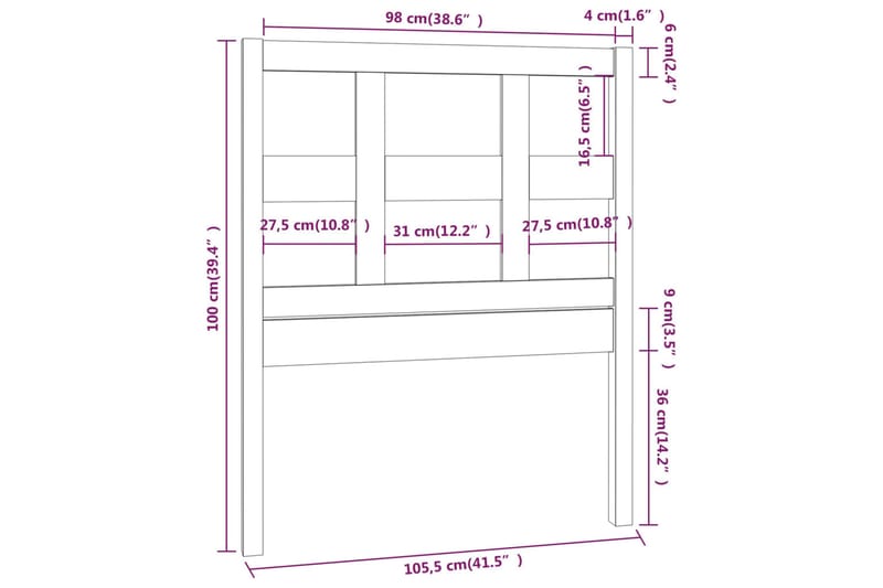 Sengegavl 105,5x4x100 cm heltre furu - Brun - Møbler - Senger - Sengetilbehør & sengegavl - Sengegavl