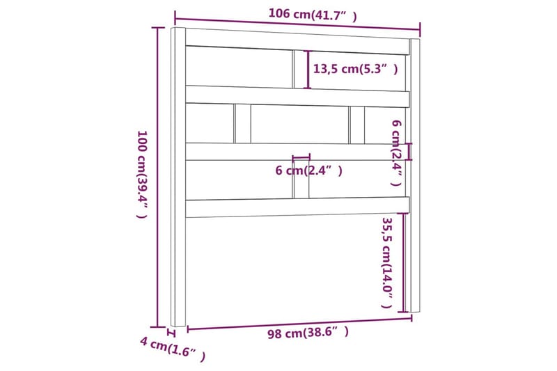 Sengegavl 106x4x100 cm heltre furu - Brun - Møbler - Senger - Sengetilbehør & sengegavl - Sengegavl