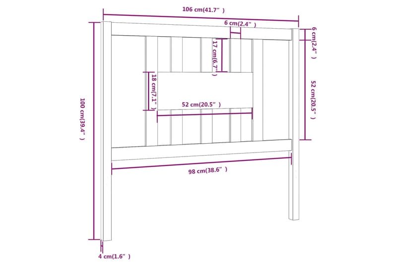 Sengegavl 106x4x100 cm heltre furu - Brun - Møbler - Senger - Sengetilbehør & sengegavl - Sengegavl