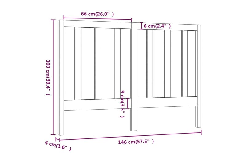 Sengegavl 146x4x100 cm heltre furu - Brun - Møbler - Senger - Sengetilbehør & sengegavl - Sengegavl